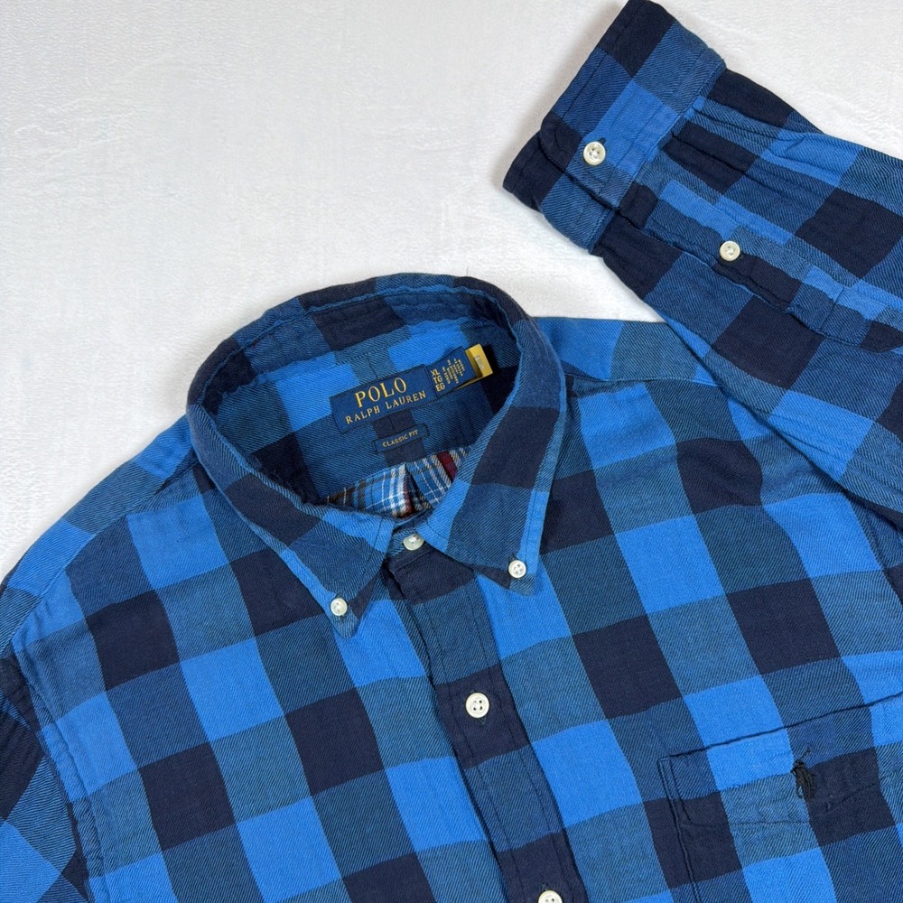 Polo Ralph Lauren Lined Buffalo Plaid Flannel Shirt Men's XL Blue Workwear